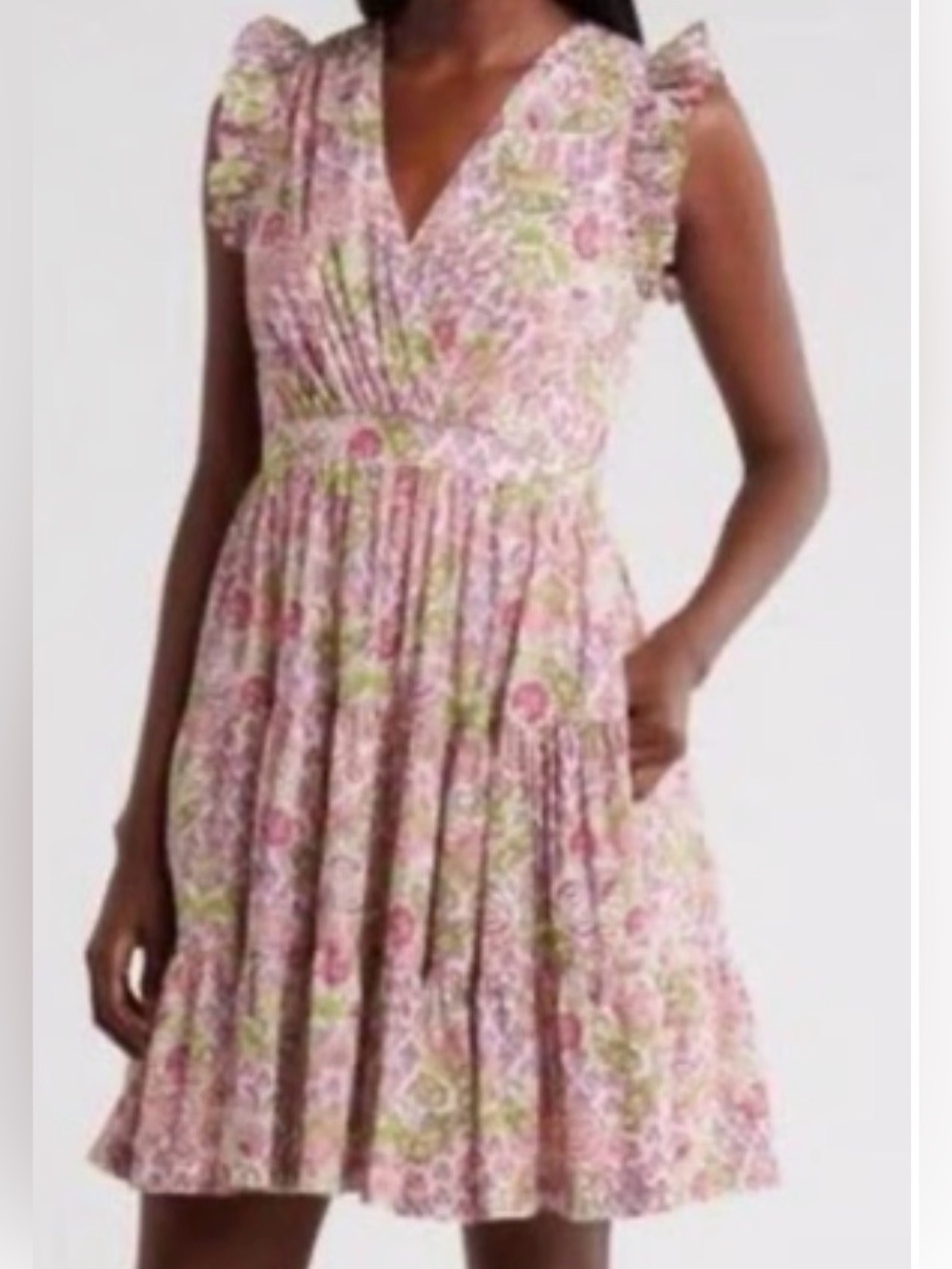 Taylor Pink Floral Sleeveless V-Neck Mini Dress. Pit-pit22 (mix45)